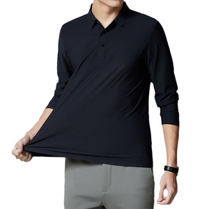 เสื้อโปโลถักแขนยาวสีน้ำเงินสำหรับผู้ชาย สีพื้น ระบายอากาศได้ดี สวมใส่สบาย ทรงปกติ - Product Image 2