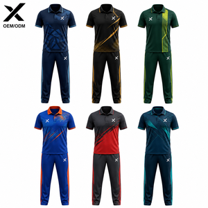 ชุดยูนิฟอร์มคริกเก็ตแบบซับลิเมชั่นสำหรับผู้ชาย X Sports ผ้าโพลีเอสเตอร์แห้งเร็ว เสื้อโปโลแขนสั้นพร้อมกางเกงเอวยางยืด ลายพิมพ์เรขาคณิต - Product Image 1