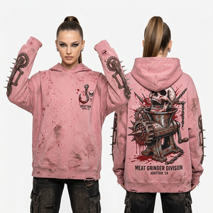 Chaleco con capucha sin mangas para mujer, 350GSM, azul con lavado ácido, con estampado básico subvertido y gráfico de calavera desgastado, estilo oversize streetwear, proveedor - Product Image 3