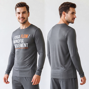 T-shirt de yoga à manches longues pour homme, personnalisé OEM, séchage rapide, coupe ajustée, haut d'entraînement en tricot Spandex Polyester, sous-vêtement technique pour homme - Product Image 4