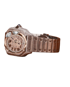 Reloj de Lujo con Diamantes Moissanite en Oro Rosa para Hombre, Movimiento de Cuarzo, Correa de Goma Marrón de 20 mm, Estilo Hip Hop Personalizado - Product Image 2