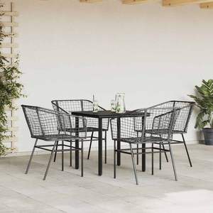 Juego de comedor de patio de 5 piezas de ratán sintético negro con colección de muebles de jardín de vidrio - Product Image 3