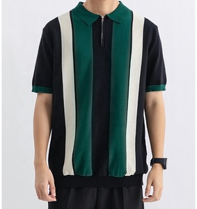 Polo de Punto de Manga Corta para Hombre, a Rayas, con Bloques de Color en Contraste, Corte Regular, Estilo Casual, Cuello con Cierre Frontal - Product Image 6