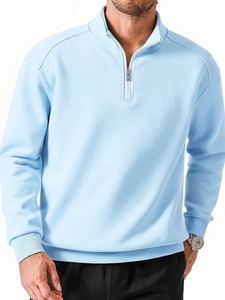 Sweat-shirt tricoté à col montant zippé pour homme, coupe classique, couleur unie, pull décontracté pour l'automne - Product Image 1