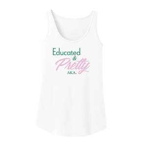 Educated & Pretty Women Tank <b>Top</b> Sleeveless Casual Cotton Summer Vest Graphic Shirt <b>White</b> Color Comfortable Everyday Wear - Product Image 1