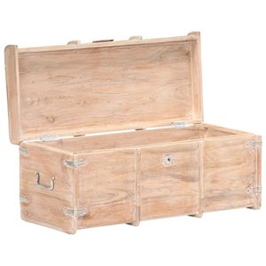 Coffre de rangement en bois d'acacia massif finition blanche 35,4 x 15,7 x 15,7 po, boîtes à vêtements - Product Image 2