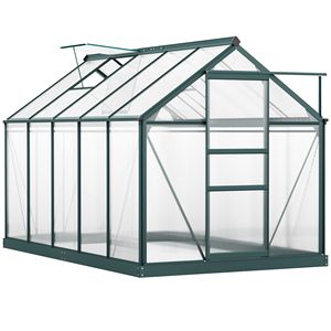 Serra da Esterno in Policarbonato 6FT X 10FT con Grondaia, Tetto Ventilato e Copertura MYLAR in Alluminio per Passaggio Interno - Product Image 1