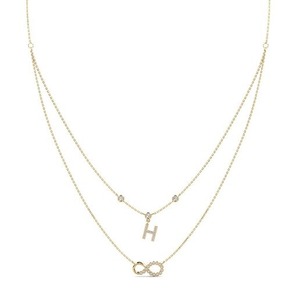 Collier double couche en argent 925 avec moissanite, initiale H et breloque infini, pendentif mode en cristal et strass - Product Image 1