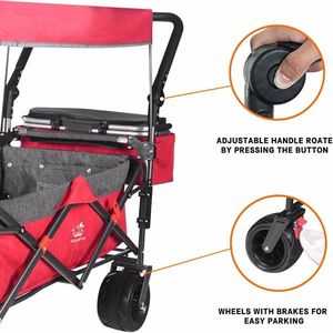 Collapsible <b>Camping</b> Wagon Cart with Removable Canopy Large All Terrain Brake Wheels Adjustable Handles Grey Red Cooler Bag - Product Image 3