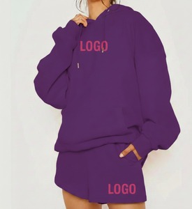 Conjunto de 2 Piezas para Mujer, Color Morado, Corte Regular, Estilo Casual, Bolsillos con Logotipo Estampado, 100% Algodón Transpirable, para Verano - Product Image 1