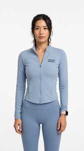 ONETEN APPAREL Veste de yoga pour femme bleu clair à demi-zip, manches longues, respirante, coupe ajustée, décontractée, avec logo frontal - Product Image 2