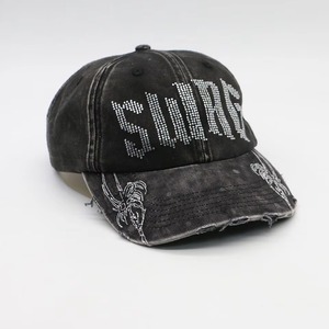 Vintage Distressed Washed Custom Baseball Cap Rhinestone Design Twill Fabric Letter Pattern Trucker Cap Common Feature - Product Image 2