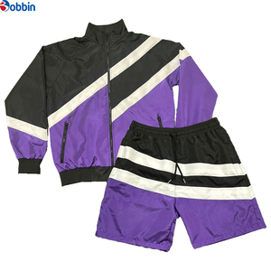 Conjunto Deportivo Unisex de Verano con Bloques de Color, Chaqueta y Pantalones Cortos, Verde Oliva, Negro, Blanco, Rayas, Ropa de Otoño - Product Image 2