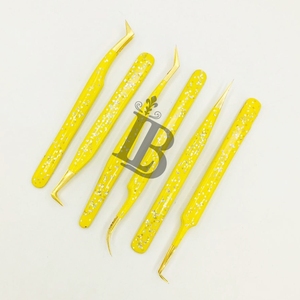Pinzas para Pestañas Amarillas de Acero Inoxidable Sostenible, Pinzas para Extensiones de Pestañas de Visón, Pinzas Rectas de 45 Grados - Product Image 1