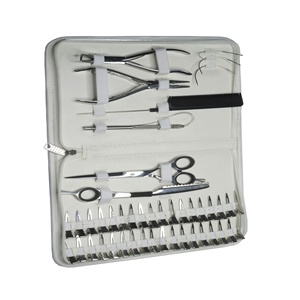 Hair Extensions Tools Kit Gold Pliers Set with Loop <b>Needle</b> Threader Pulling Hook <b>Bead</b> Device Tool Micro Silicone Rings <b>Beads</b> - Product Image 3