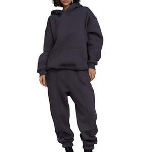 Conjunto Deportivo Informal para Mujer, Sudadera con Capucha y Pantalones Jogger de Algodón Azul Marino Oscuro, Corte Holgado, Manga Larga, Color Sólido, para Otoño - Product Image 1