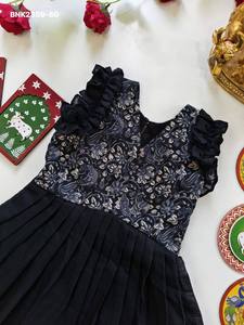 New Arrival Cotton <b>Blend</b> with Yoke & Hem Printed & Ruffle Sleeve Girls & Kids Midi Supplier from Surat Indian Exporter - Product Image 4