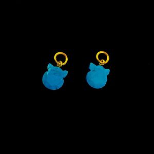 Natural Turquoise <b>Cat</b> Face Carved Gemstone Briolette Charms 925 Sterling Silver Gold Plated Pendant Jewelry For Necklace Making - Product Image 5