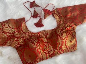 Top Corto Elegante de Alta Calidad para Mujer, Cuello en V, Manga Corta, Estilo Chino, Jacquard Floral, Satén 100% Poliéster, para Bodas de Invierno - Product Image 2