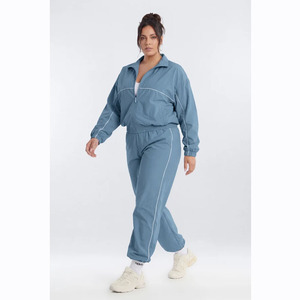 Conjunto Deportivo de 2 Piezas para Mujer, Color Azul, Cuello Alto, Manga Larga, Ropa Deportiva Informal, Transpirable, de Poliéster, para Primavera - Product Image 4