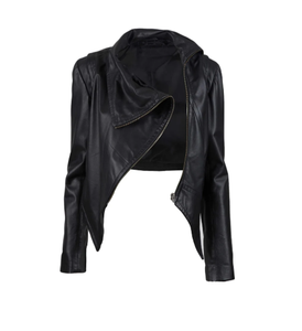 Men's <b>Black</b> PU Leather Jacket <b>Turtleneck</b> Zipper Closure Slim Fit Moto Biker Style Autumn Wear Short Length - Product Image 5