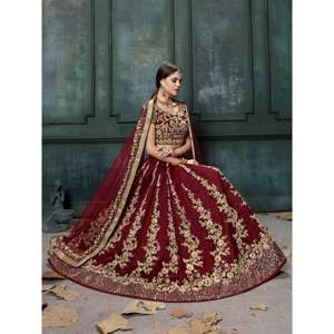 Impresionante diseñador Maroon Raw Silk Lehenga Choli para fiestas de boda - Product Image 5