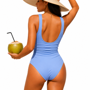 Maillot de bain une pièce taille haute JSN pour femme, col en V, dos nu sexy, effet ventre plat, orné de fronces - Product Image 5