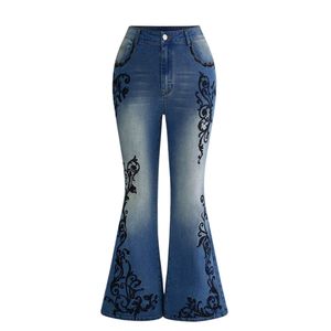 Vaqueros acampanados personalizados para mujer, de cintura alta, estampados, de mezclilla, estilo vintage, elásticos, a la moda, OEM ODM, venta al por mayor - Product Image 1