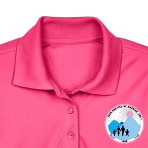 Polo rose vif pour femme, broderie de blason, manches courtes, col, mélange de coton, décontracté, golf, affaires, mode, vêtement - Product Image 5