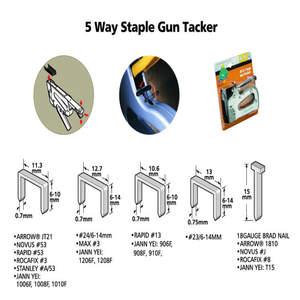 JY880 5 in 1 Large Capacity, JT21,R13, 23,24,18Gauge Brad, 6(1/4")-14mm(9/16") <b>Power</b> Adjustable Iron Heavy Duty Staple Gun - Product Image 3