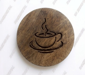 Acacia Wood Tea Coaster Drink Mat <b>Engraved</b> Cup Pattern Eco-Friendly Tabletop Kitchen <b>Tools</b> 300mm Diameter 5mm Thick for Home - Product Image 1