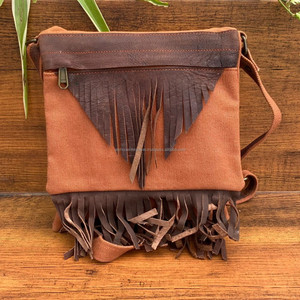 Custom Genuine Leather Canvas Water Resistant Purse for Women's Western Luxury Cowhide Leather Crossbody Fringe Shoulder Bags - Product Image 2