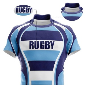 Custom Men's Rugby Jersey Set Short Sleeve Striped Blue White Moisture Wicking Athletic Fit All Seasons Sublimated Print - Product Image 3
