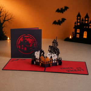 Tarjeta de Felicitación 3D Pop-Up de Lujo Personalizada con Temática de Cementerio Encantado de Halloween, Hecha a Mano, Venta al Por Mayor, Fabricante ODM/OEM - Product Image 1