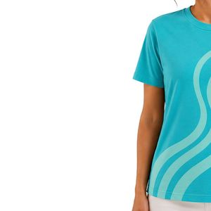 เสื้อยืดผู้หญิงสีฟ้าอควาแบบกำหนดเอง พิมพ์ลายคลื่น แขนสั้น คอกลม เสื้อลำลอง ผ้าเนื้อนุ่ม แฟชั่นฤดูร้อน - Product Image 3