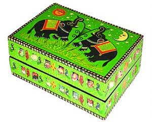 Caja Rectangular de Madera Maciza Hecha a Mano, Ecológica, con Diseño de Elefante Verde Pintado al Estilo Folclórico, Decoración para el Hogar, Regalo de Boda, Artesanía - Product Image 4