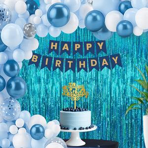 Kit de décoration d'anniversaire bleu |   45 ballons bleus et dorés, bannière et rideaux |   Décorations de fête d'anniversaire pour enfants, hommes et femmes - Product Image 1