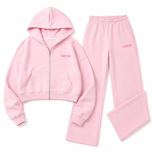 Conjunto Deportivo Rosa para Mujer al por Mayor: Chaqueta Corta con Cremallera y Pantalones Anchos, Ropa Deportiva Casual, OEM, Logotipo Personalizado, Marca Privada - Product Image 3