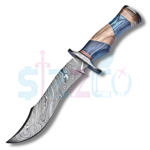 Cuchillo Bowie de Acero de Damasco Hecho a Mano de 13 Pulgadas con Mango de Madera y Funda de Cuero, Ideal para Caza y Camping, Regalo OEM Ideal para Él - Product Image 2