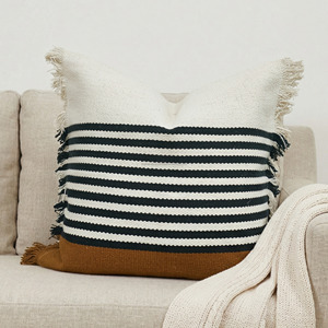 Designer Fringed Blue Woven <b>Pillow</b> Sham Striped Tassels Decorative Sofa <b>Throw</b> <b>Pillow</b> Cover Premium Luxury Pillowcase - Product Image 4