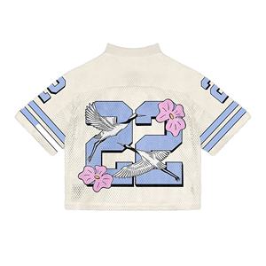 เสื้อฟุตบอลแนวสตรีทอเมริกันยูนิเซ็กซ์เสื้อยืดผู้ชายพิมพ์ลายโอเวอร์ไซส์สไตล์วินเทจตาข่ายไซส์ใหญ่พิเศษออกแบบได้ตามต้องการ - Product Image 5