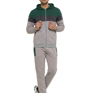 Ensemble de survêtement décontracté pour homme avec capuche et blocs de couleur, fermeture éclair, manches longues, pantalon de jogging, respirant, en polyester et coton, idéal pour l'automne - Product Image 1