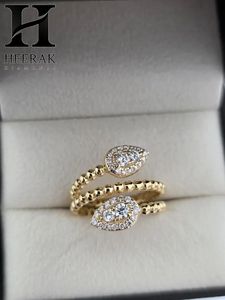 Luxury Pear Shape Halo Lab Grown Diamond Open Wrap <b>Ring</b> <b>Adjustable</b> Beaded Band Fine ladies <b>ring</b> - Product Image 5