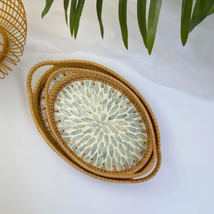 Bandeja de Ratán con Diseño de Conchas Coloridas, Bandeja Creativa para Frutas y Pan, para Juego de Té, Decoración del Hogar, Caja de Almacenamiento, Decoración de Escritorio, Joyería, Especias - Product Image 2