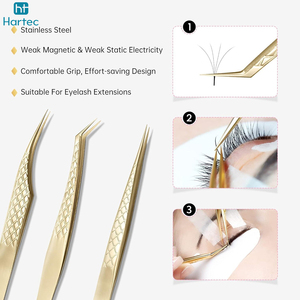 Golden Anti-Static Stainless Steel Lightweight Precision Eyelash Extension Tweezers Volume Tips Customizable Length-Professional - Product Image 4