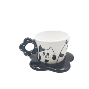 Taza de cerámica con forma de gato y bandeja, diseño de dibujos animados, ideal para el té de la tarde - Product Image 1