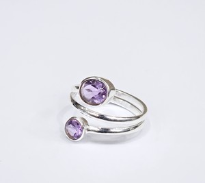 Custom Handcrafted Natural Amethyst <b>Adjustable</b> <b>Ring</b> 925 Sterling Silver Double Stone Fine Jewelry Wholesale - Product Image 3