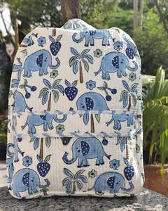 Cotton School <b>College</b> <b>Backpack</b> Indian Handmade Kids Travel Floral Printed Cotton Teen Girls Zipper Traveling Bag - Product Image 6
