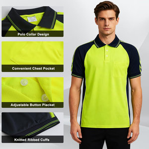 Camisa Casual de Manga Corta para Hombre, Color Verde Lima y Azul Marino, Cuello Alto, Tela Dobby Transpirable con Estampado Reflectante, para Verano - Product Image 4