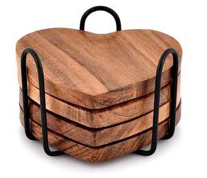 Posavasos de Madera con Forma de Corazón, Diseño Romántico, Reutilizables, con Soporte, Almohadillas de Corcho para Bebidas, Artesanales - Product Image 3